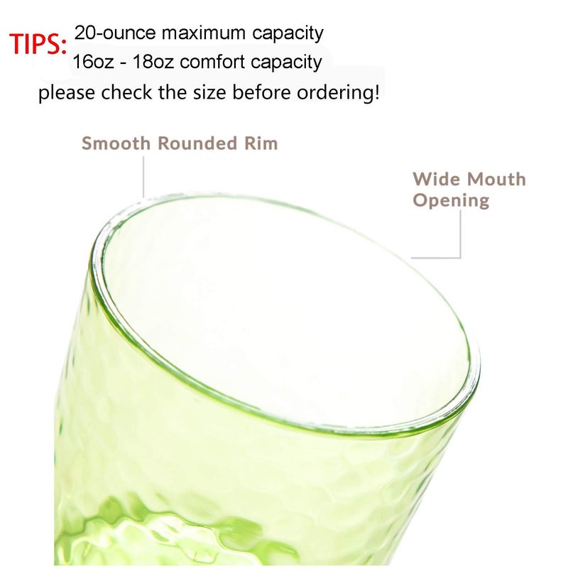 KX-WARE 20-ounce Acrylic Glasses Plastic Tumbler, set of 6 Multicolor - Hammered Style, Dishwasher Safe, BPA Free - Image 3